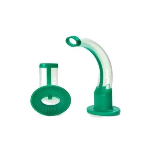 Green Guedel airway, ISO size 8, showing the flanged end