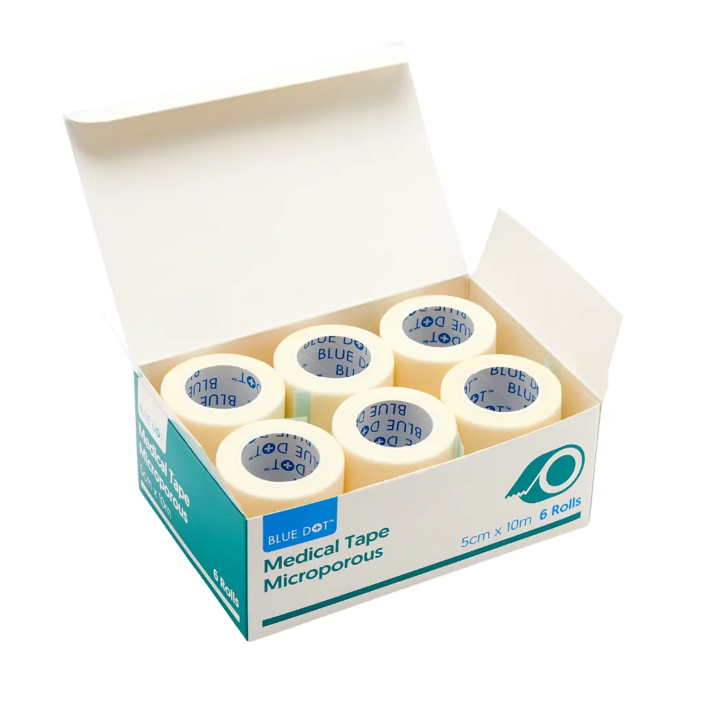 12832_b_BLUE_DOT_Medical_Tape_Microporous_5cm_x_10m_Box_of_6.webp