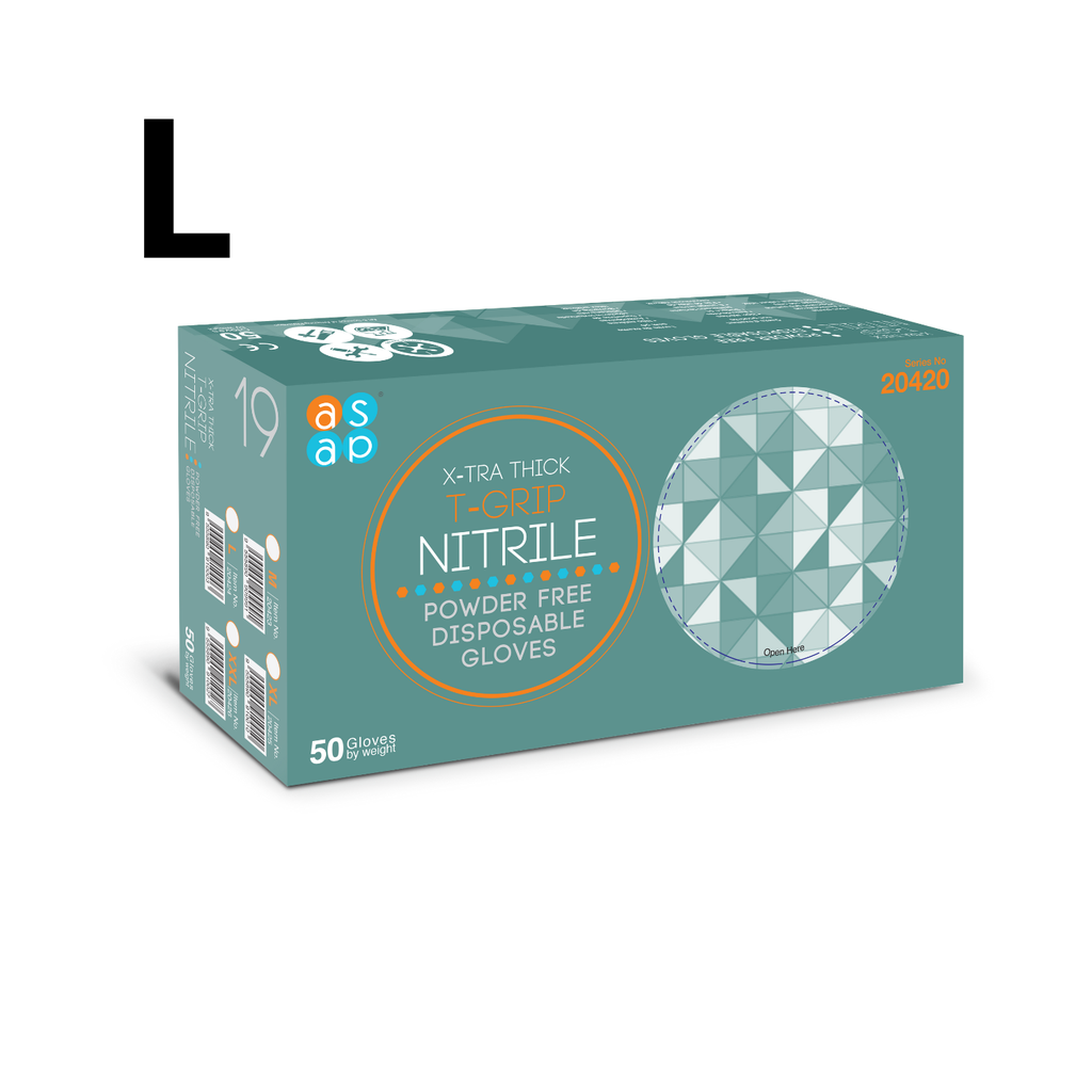[20424S] X-Tra Thick T-Grip Nitrile PF Gloves LARGE, Box of 100