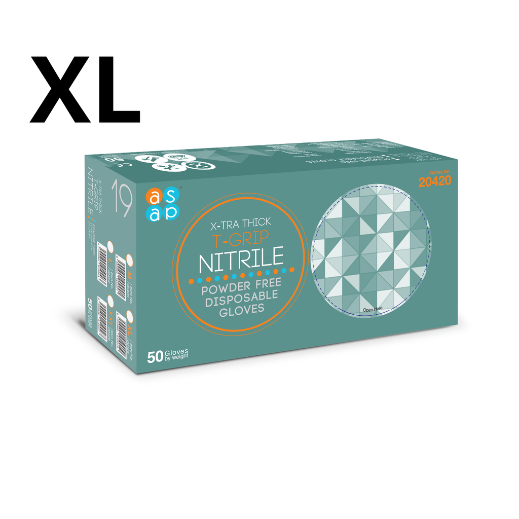 [20425S] X-Tra Thick T-Grip Nitrile PF Gloves XL, Box of 100