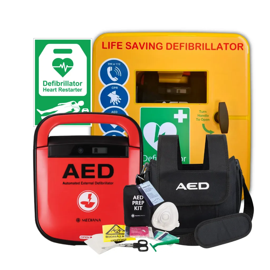 BUNDLE DEAL | Mediana HeartOn A15 AED & Polycarbonate Outdoor Cabinet, Unlocked