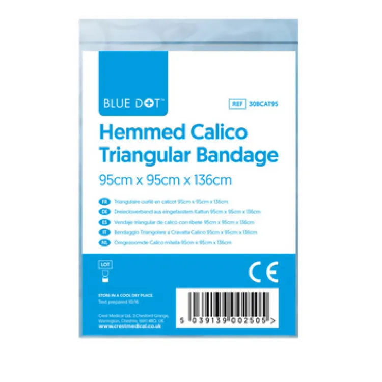 [30BCAT95] BLUE DOT Hemmed Calico Triangular Bandage
