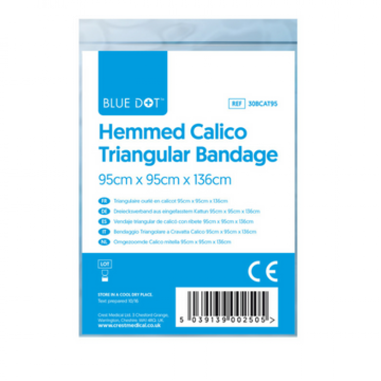 [30BCAT95-10] BLUE DOT Hemmed Calico Triangular Bandage, Pack of 10