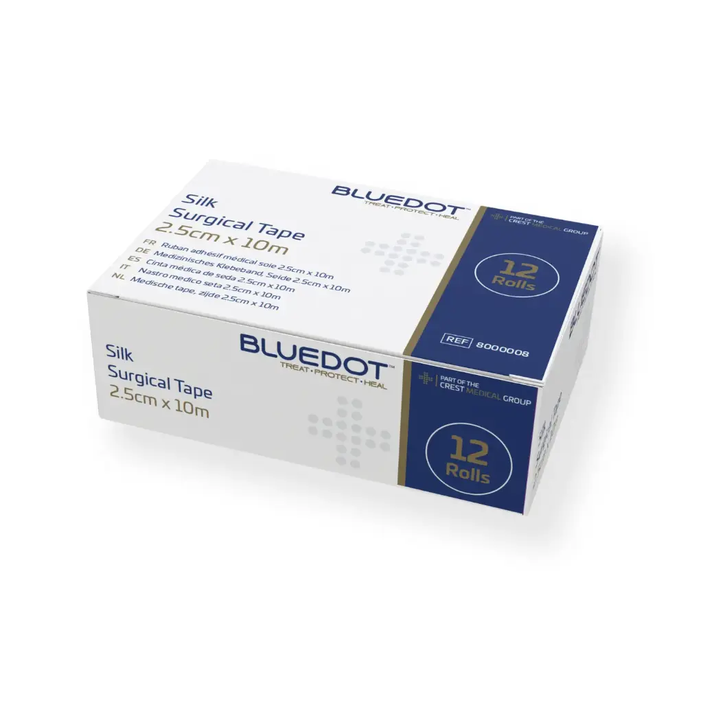 [8000008] BLUE DOT Silk Surgical Tape 2.5cm x 10m, Box of 12