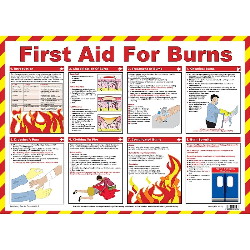First Aid For Burns Poster, A2 (Laminated)