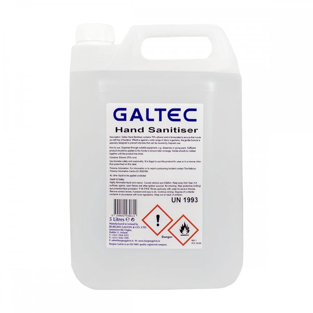 GALTEC 70% Alcohol Hand Sanitiser Liquid, 2 x 5 Litre, Case