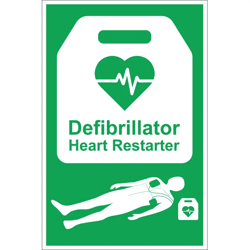 [S3218R] AED Defibrillator Heart Restarter Sign Rigid