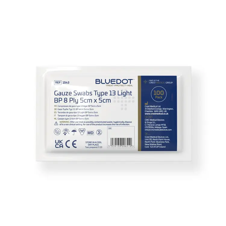 Gauze Swabs Type 13 Light BP 8 Ply 5cm x 5cm