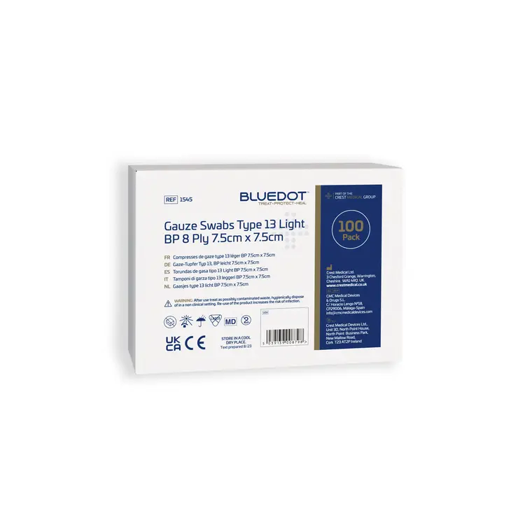 [1545] Gauze Swabs Type 13 Light BP 8 Ply 7.5cm x 7.5cm